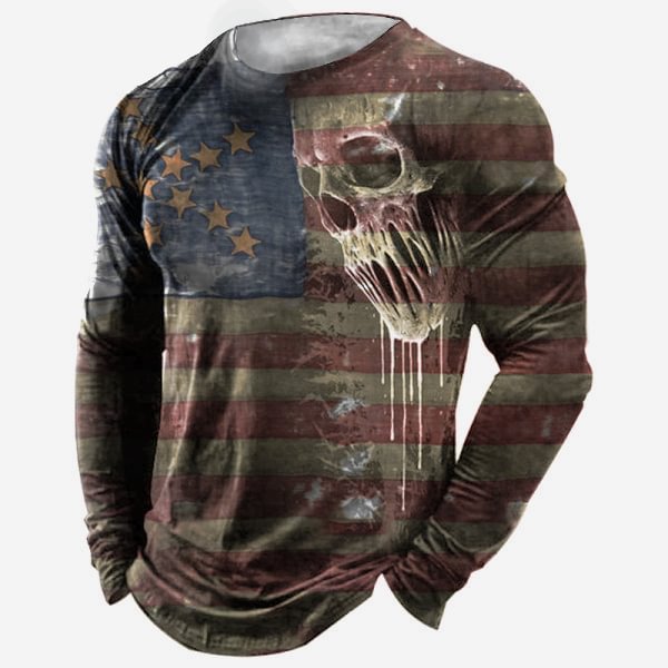 Men's Outdoor Skull American Flag Tactical T-Shirt