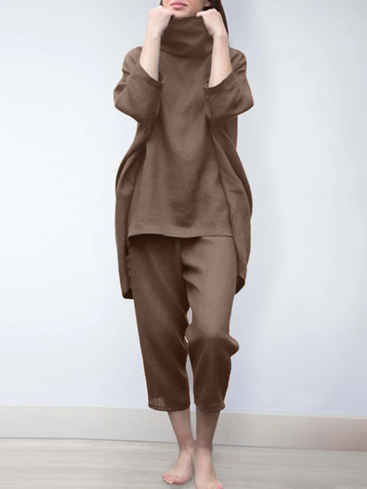 ZANZEA 2pcs Women Trouser Suits Spring Fashion Solid Urban Tracksuit Matching Sets Trutleneck 3/4 Sleeve Blouse Harem Pants Sets