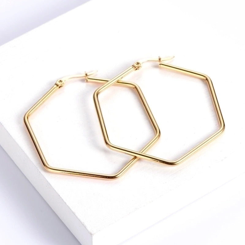 1 Pair Fashion Hexagon Plating 304 Stainless Steel 18K Gold Plated Stainless Steel Earrings
