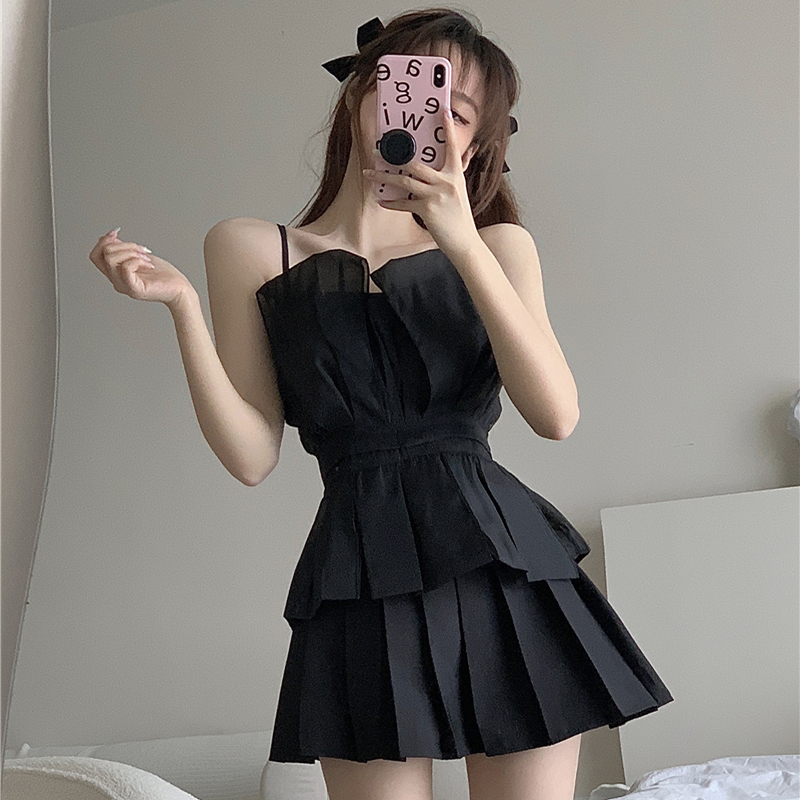 Summer Women's Csole Tank Top Beach Outfit Fairy T Lace One oulder Netting Strap Vest Inner Wear Sweet Sle Regular Fit