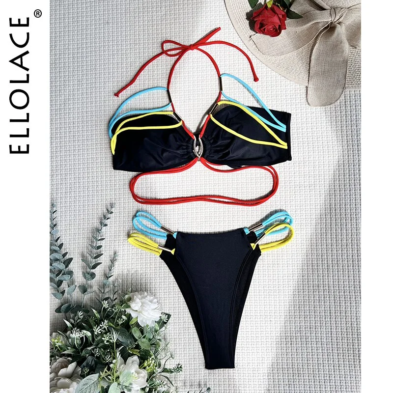 Billionm Swimsuit 2022 New Color Ribbon Micro Bikini Extreme Sexy Stylsh Summer Beach Wear Biqu Halter Bandage Luxury Swimwear