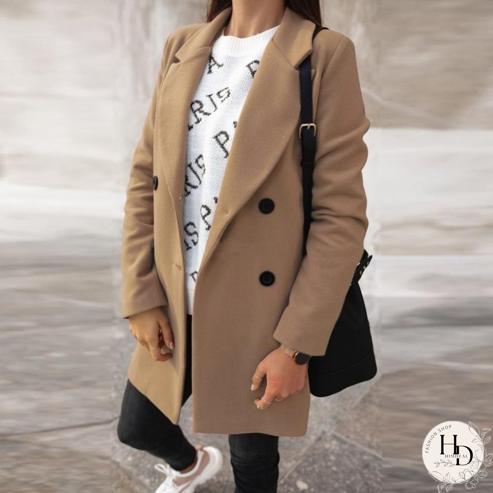 Women Woolen Coat Autumn Winter Fashion Wide Lapel Double-line Buttons Warm Coat Outwear Mid-Long Korean Temperament