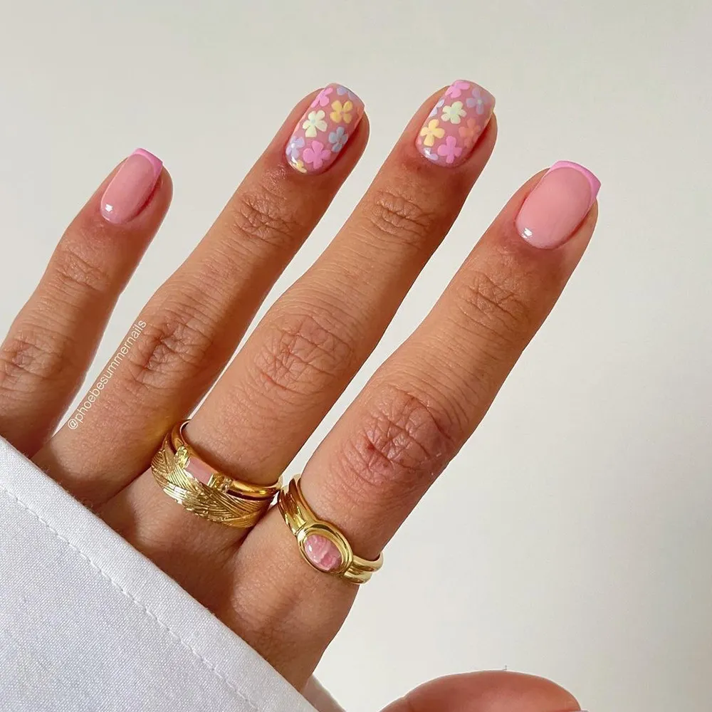 Churchf Churchf Pieces Of Short Square Armour Wearing Armour Removable Fresh Flowers Early Spring Flowers False Nail Nail Patch Nail Piece