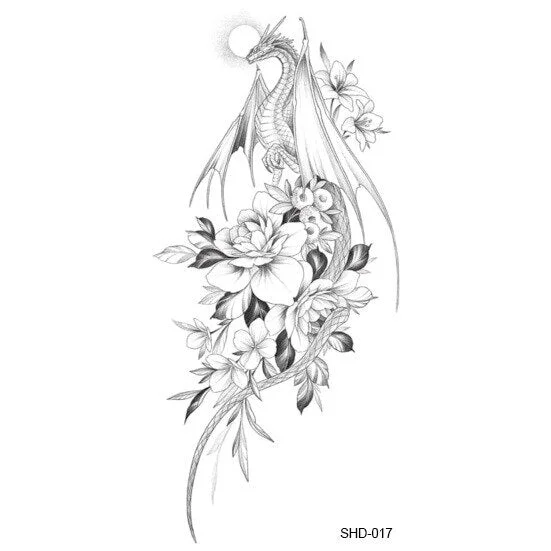 Waterproof Temporary Tattoo Black Sketchs Flowers Animal Tattoo Stickers Flash Fake Body Tattoos for Women tatuajes temporales