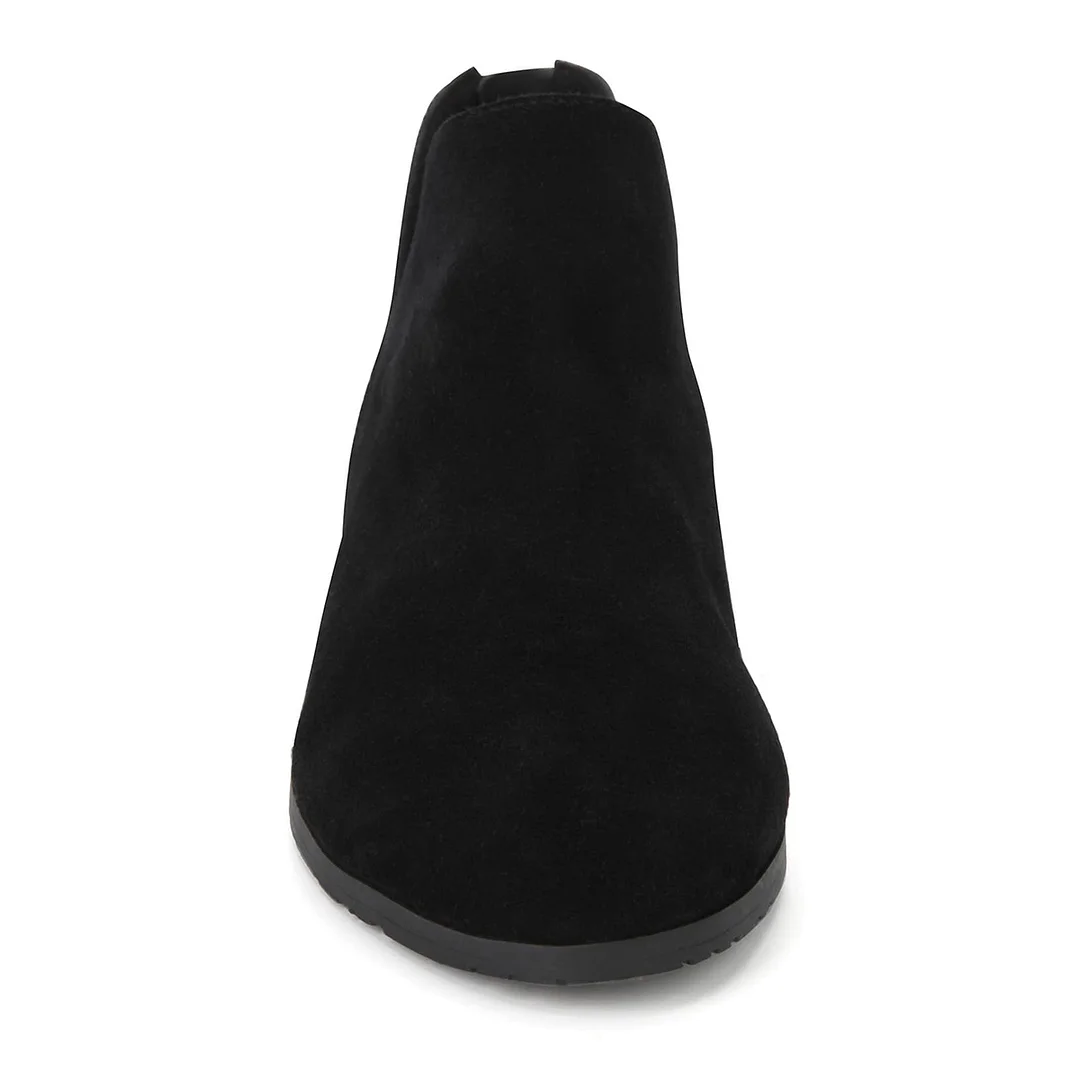 Black Faux Suede Round Toe Back-Zip Comfy Formal Block Heel Shoes 