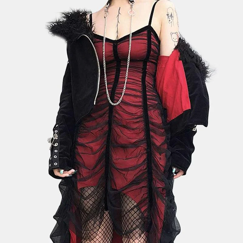 "Brutal Girl" Mesh Pleated Sling Dress
