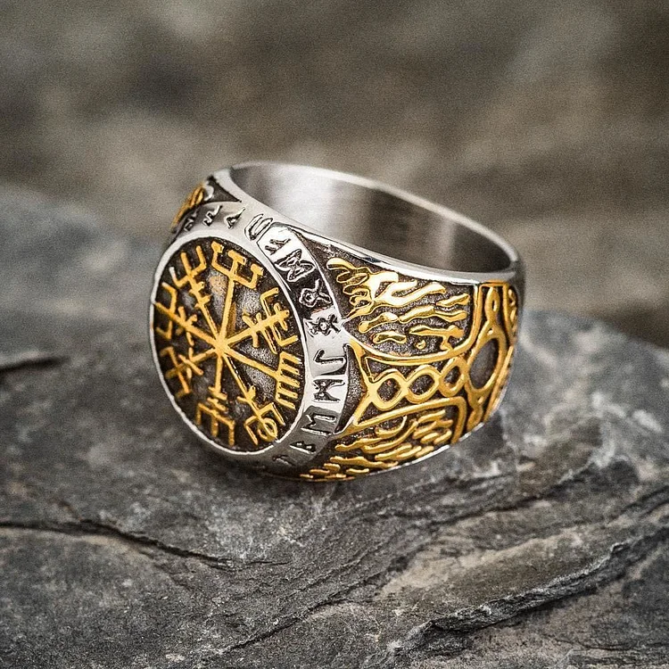 Coutureaura Nordic Vegvisir Compass Navigation Viking Ring