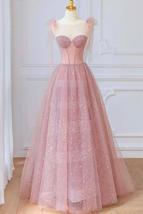 Daisda Shining Sleeveless Pink Long Prom Dress Sweetheart With Sequins Daisda