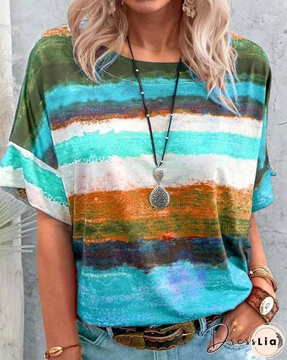 Contrast Watercolor Striped T-shirt
