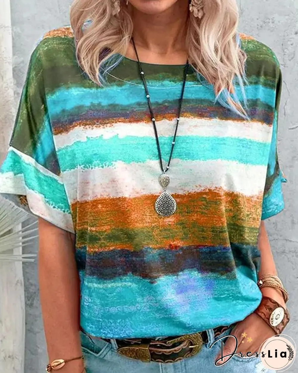 Contrast Watercolor Striped T-shirt