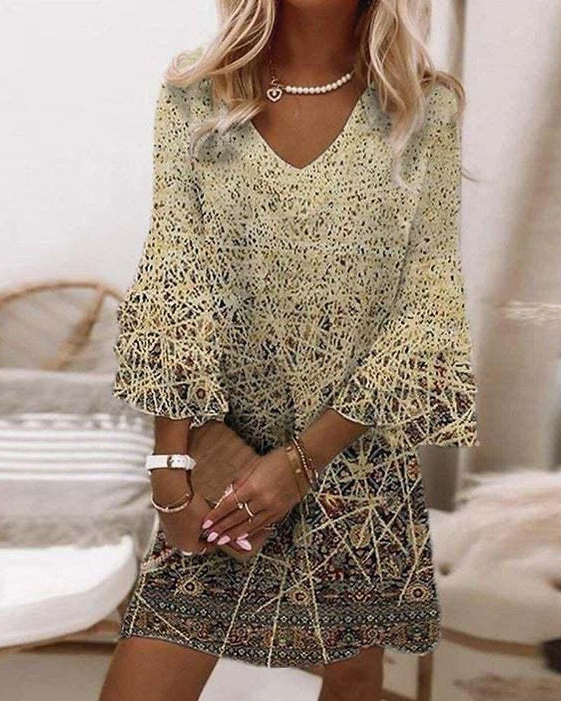 Casual V-Neck Printed  Dress-032320