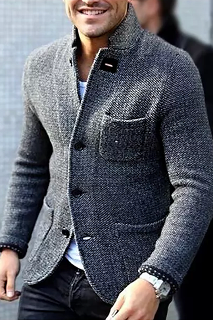 Tiboyz Men's Solid Color Thickened Stand Collar Knitted Cardigan
