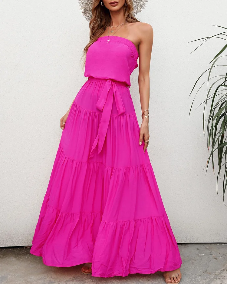 Plain Off Shoulder Ruched Maxi Dress P6929738188