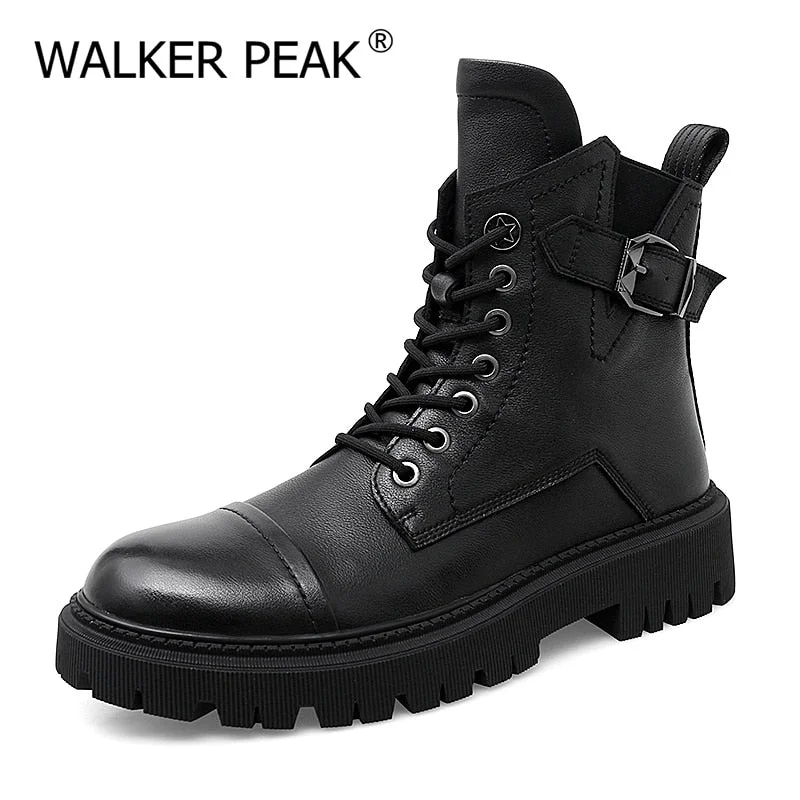Punk Ankle Boots Mens Warm Comfortable Wear-resistant Sole Shoes Man Winter Motorcycle Boots Back Zip Male Walking Boots New