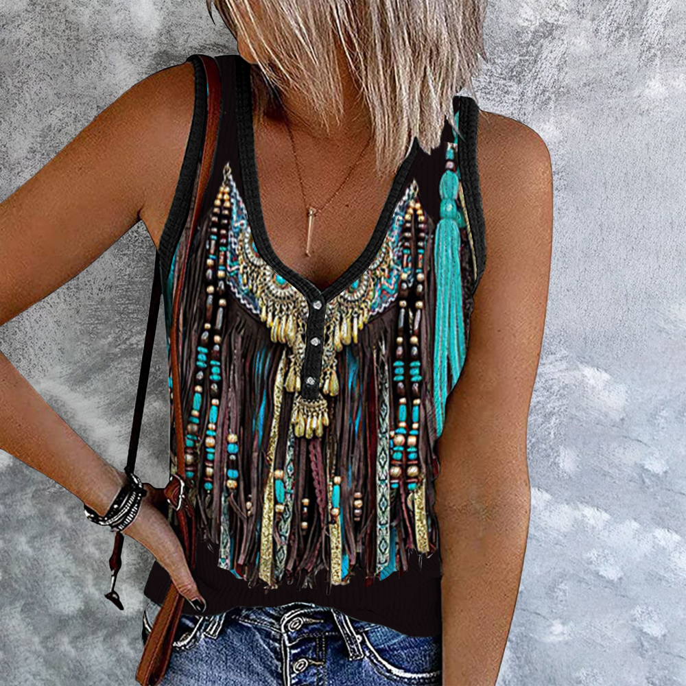 Western Tribal Tassels Button Up Tank Top Westsshops