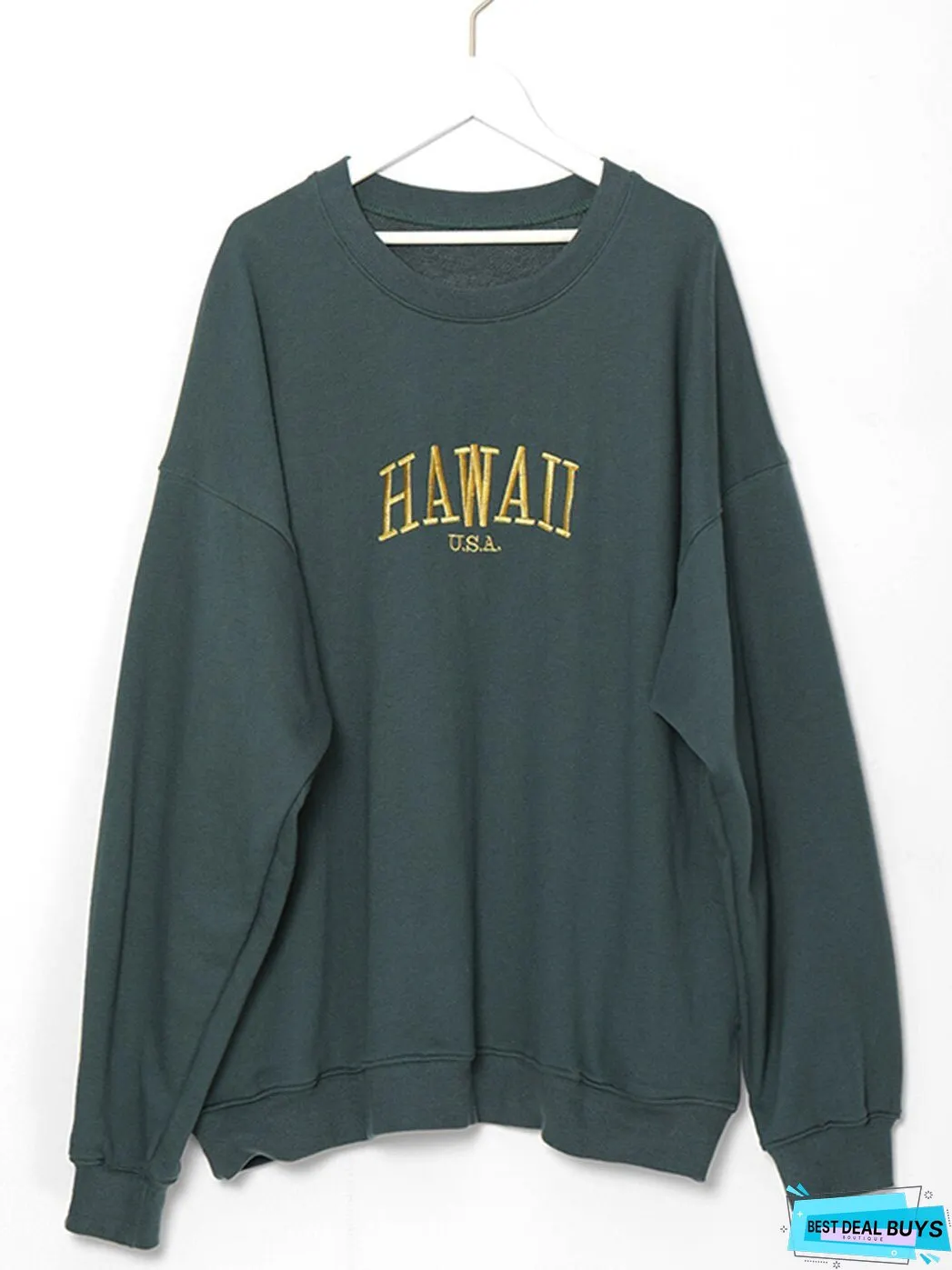 Joskka Letter Embroidered Sweatshirts for Women Spring Autumn Oversized Sweatshirt