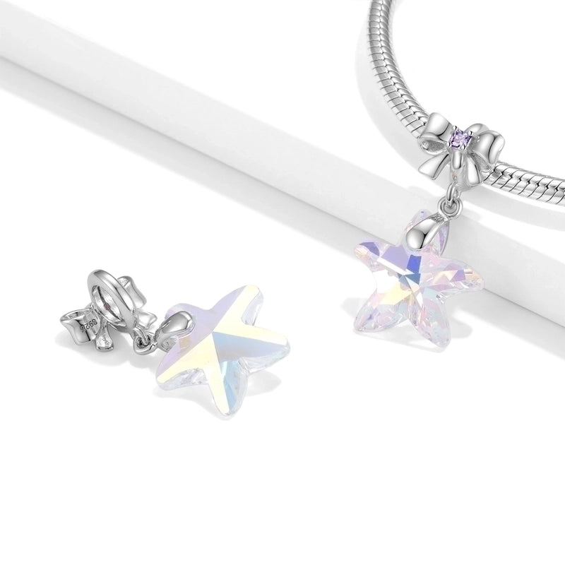 1 Piece 925 Sterling Silver Artificial Crystal Zircon Star Heart Shape Jewelry Accessories