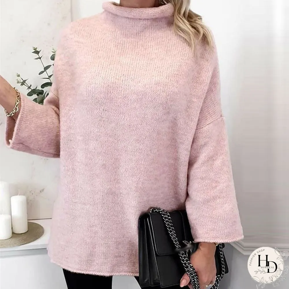 Fall Vintage Casual Appliqued Sweaters Women Loose Turtleneck Pullover Long Sleeve Sweater