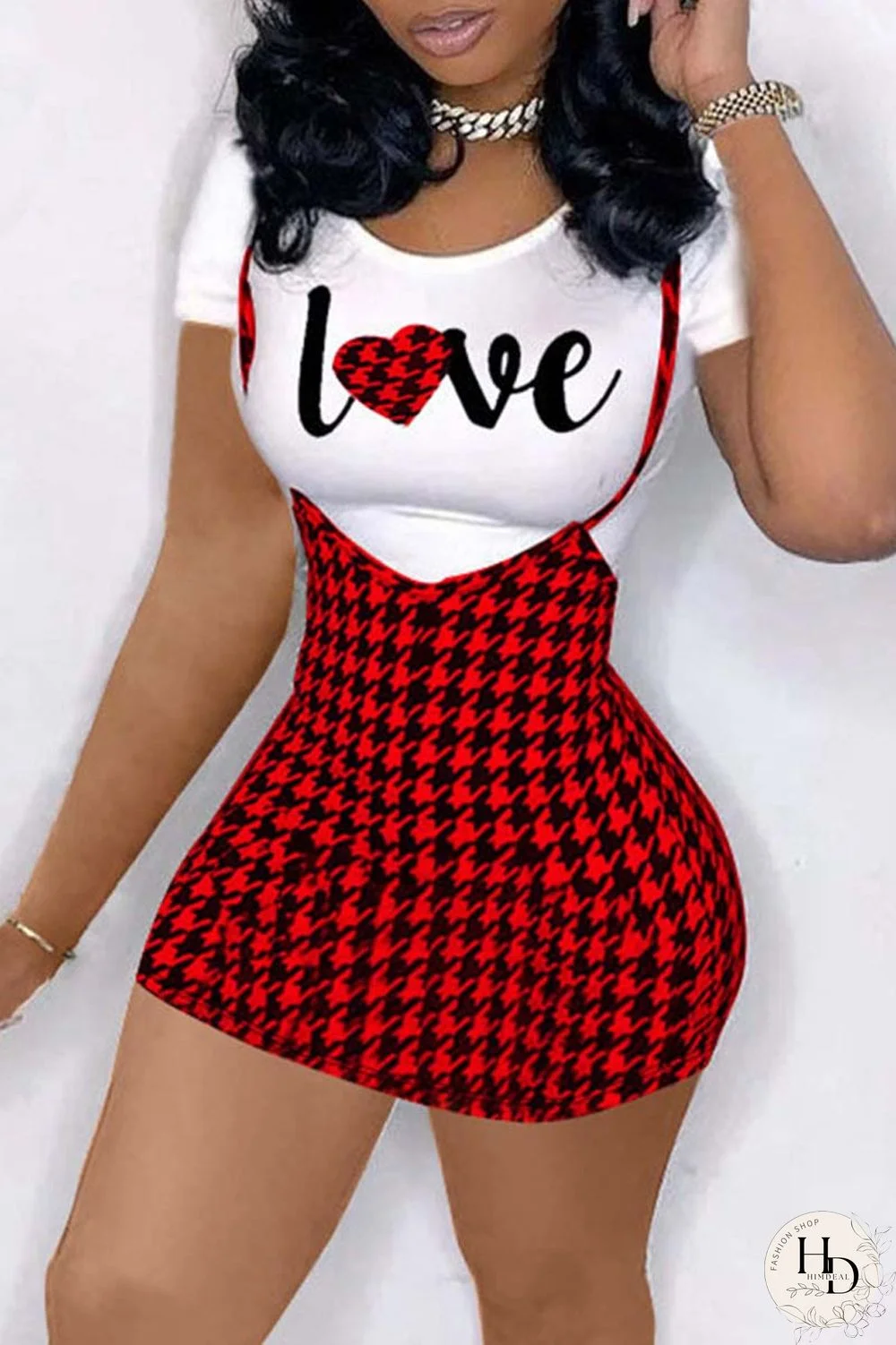 Red Fashion Casual Letter Print Basic O Neck Short Sleeve Two Pieces