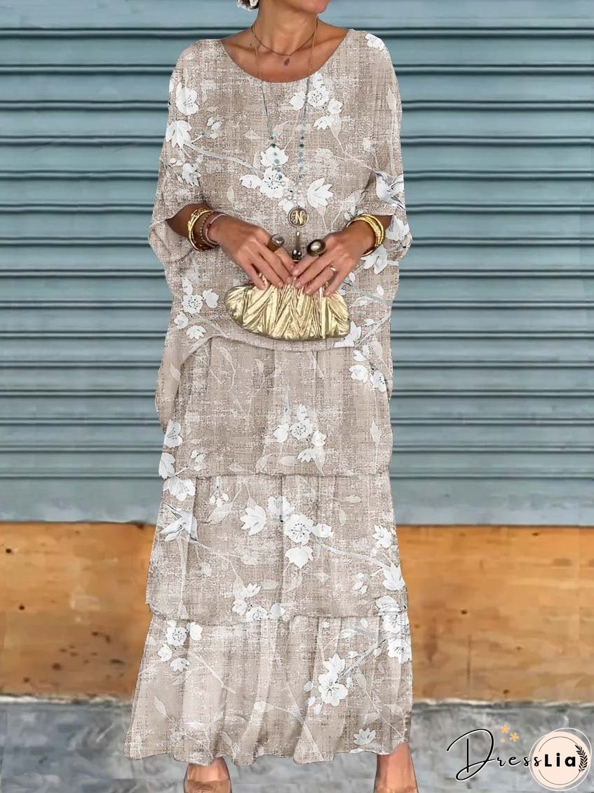 Women's Flower Pattern Art Print Chiffon Cake Skirt