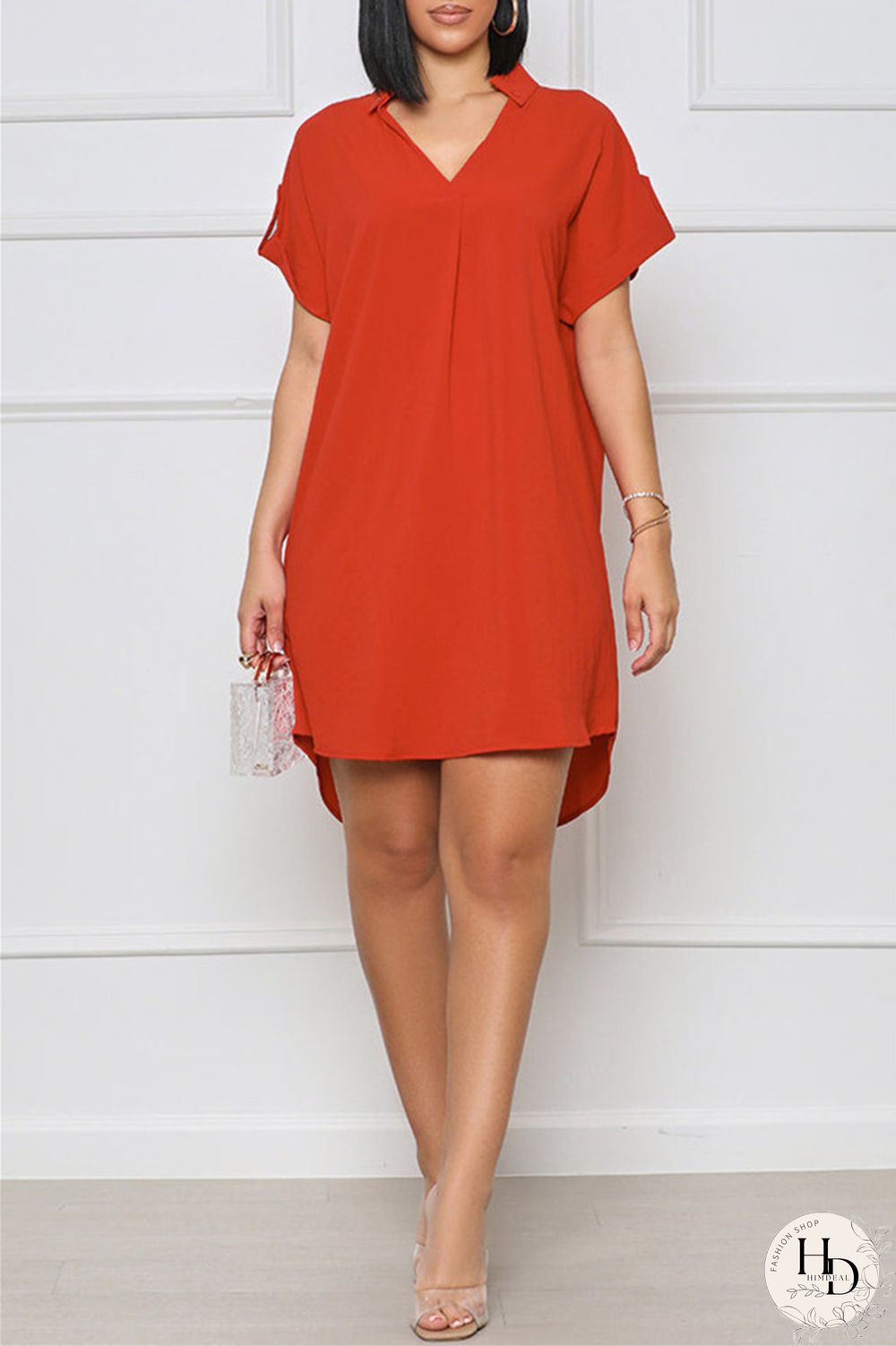 White Fashion Casual Solid Patchwork V Neck Short Sleeve Dress