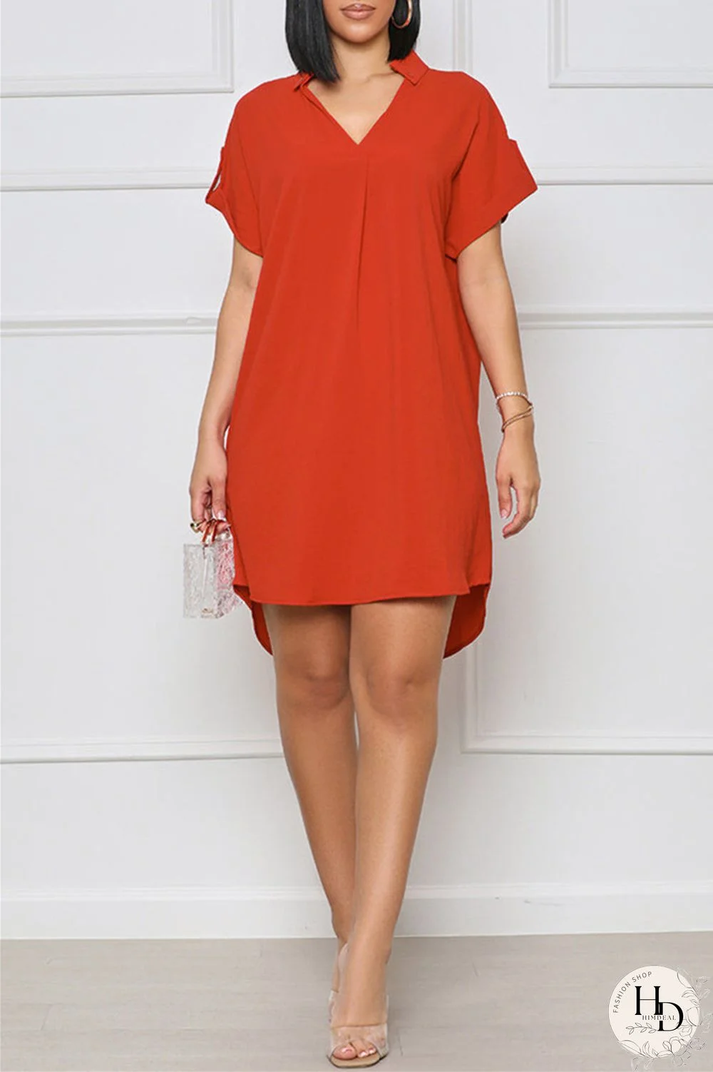 White Fashion Casual Solid Patchwork V Neck Short Sleeve Dress