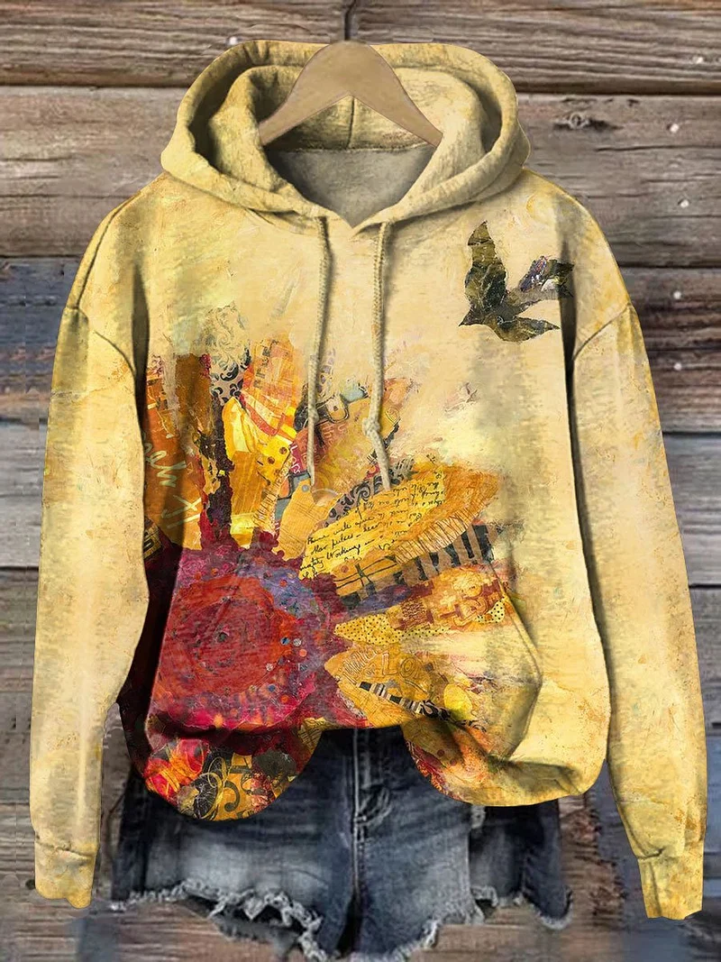 Vintage Love And Peace Flower Art Print Casual Sweatshirt