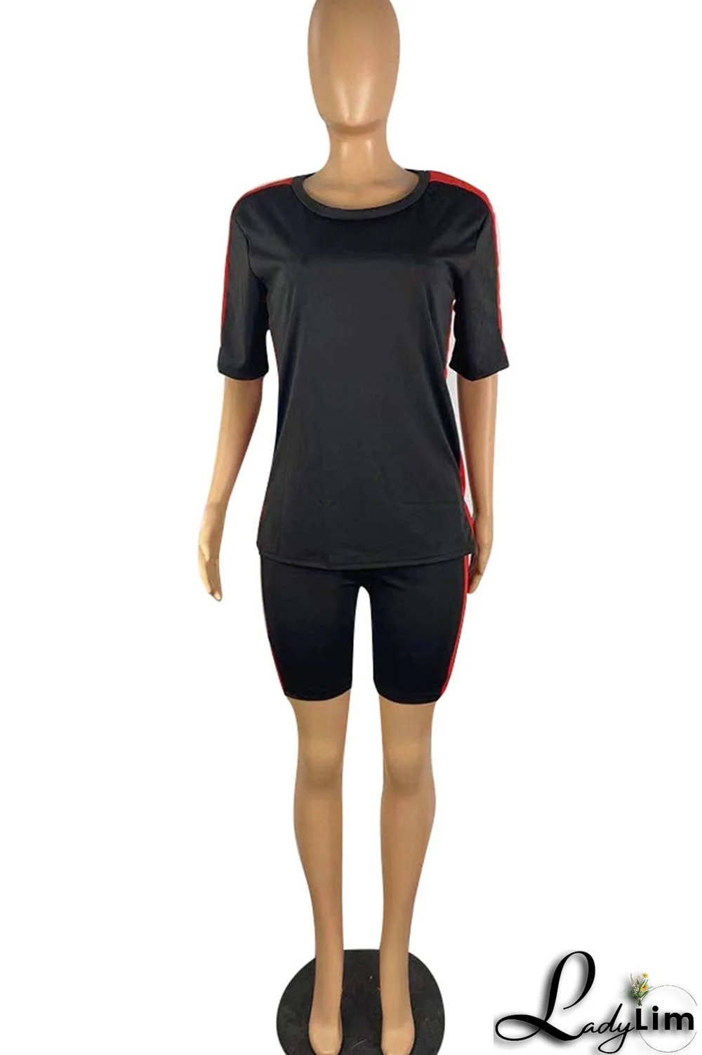 Red Casual Sportswear Solid Split Joint O Neck Short Sleeve Two Pieces