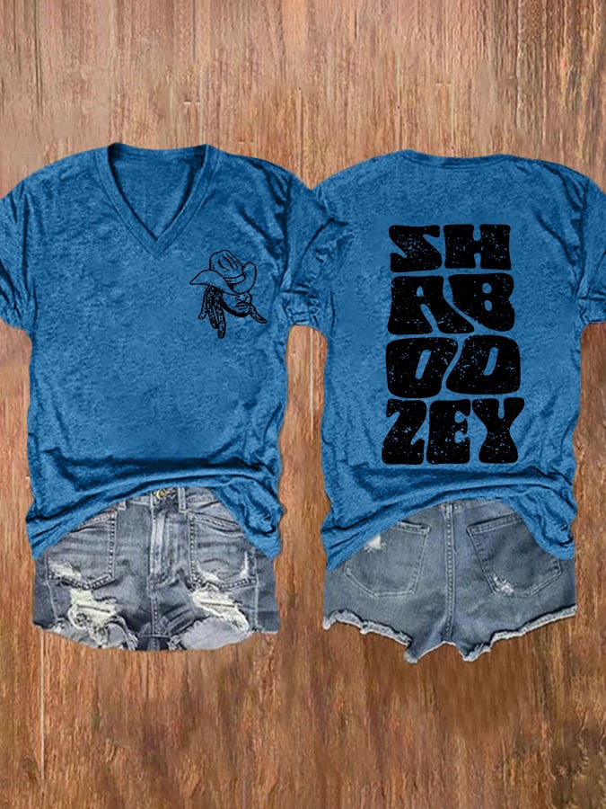 V-neck Retro Shaboozey Country Concert Print T-Shirt