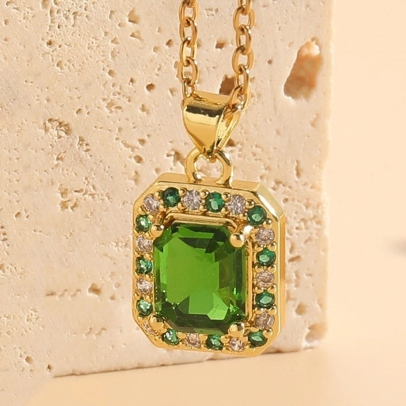 Sweet Streetwear Geometric Stainless Steel Brass 14k Gold Plated Zircon Pendant Necklace In Bulk