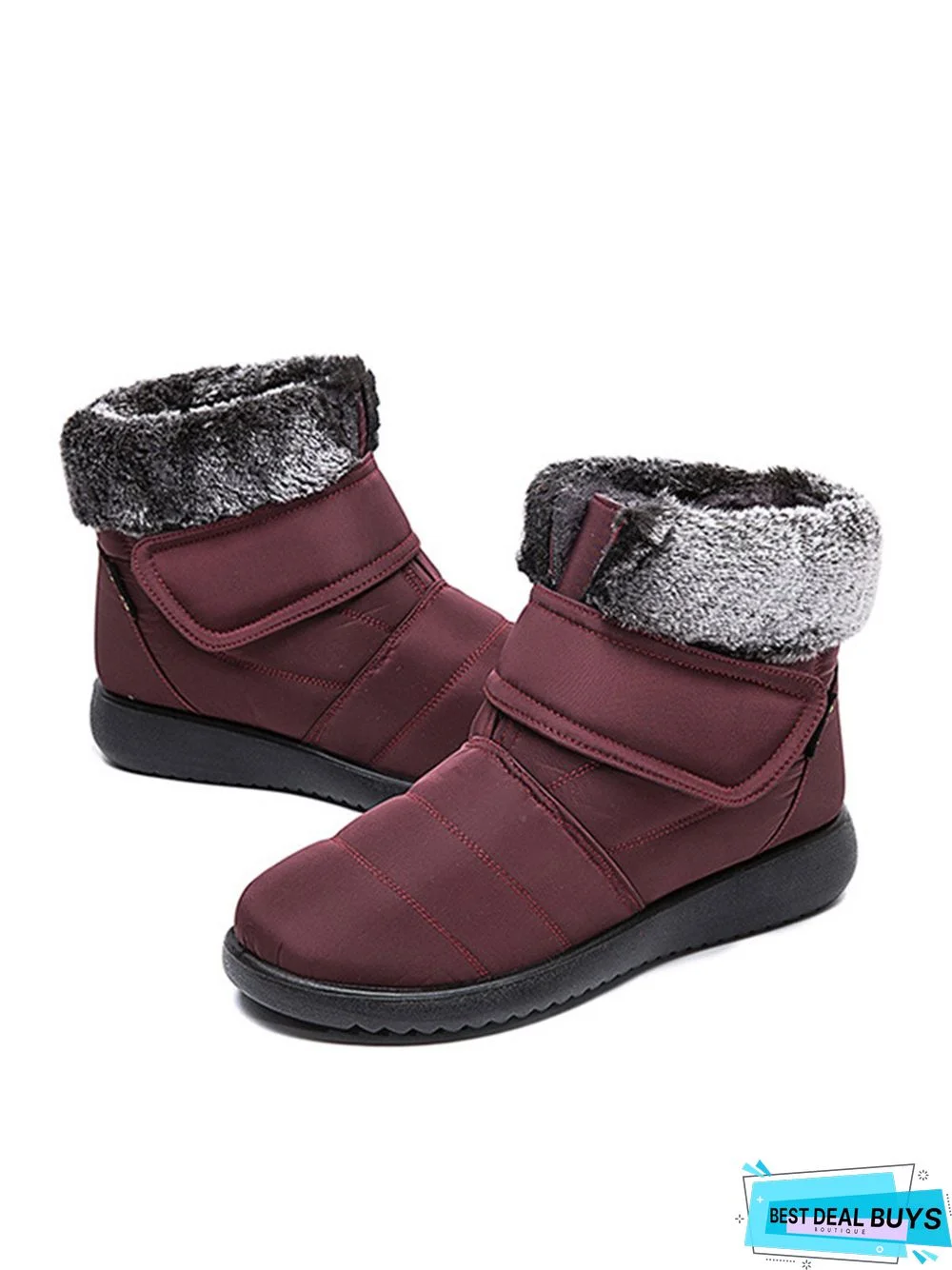 Faux Fur Cuff Snow Boots with Hook and Loop