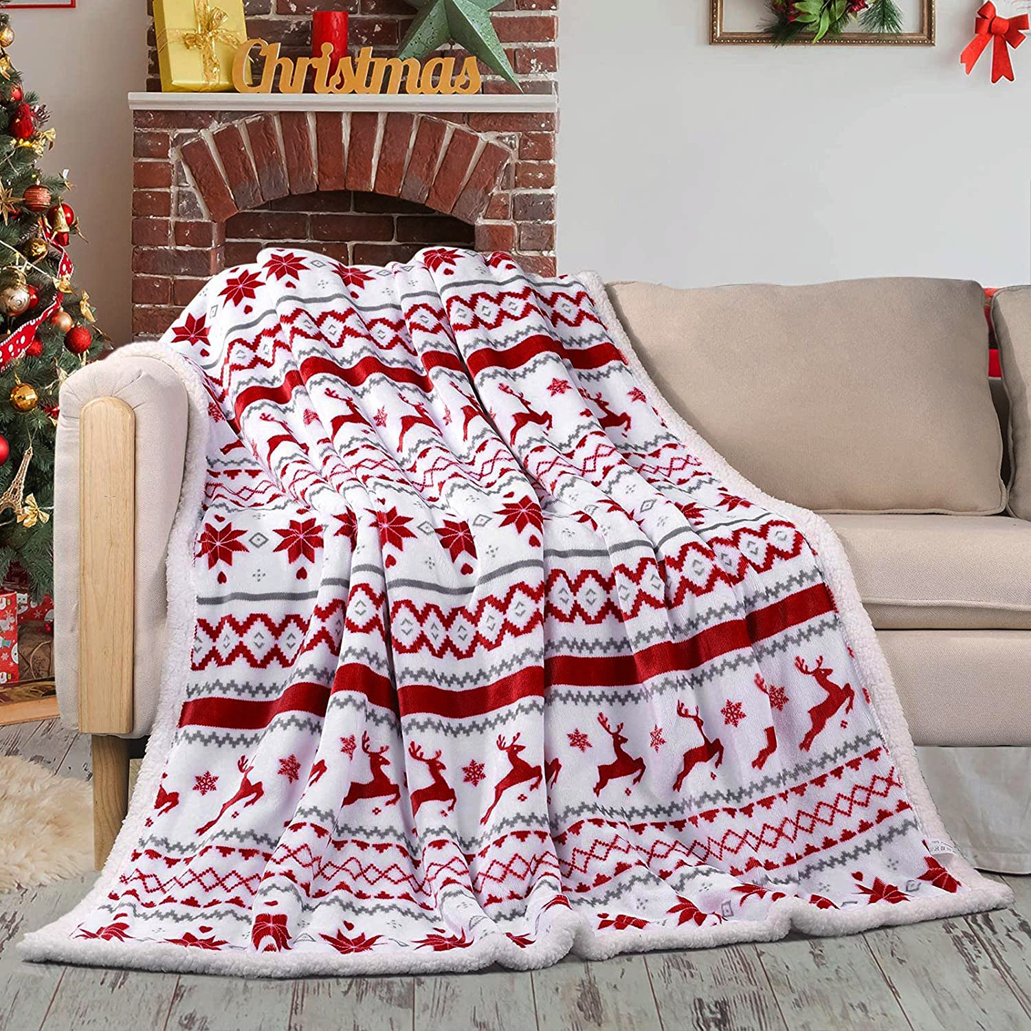 Christmas Double Layer Flannel Blanket Thickened Sofa Cover