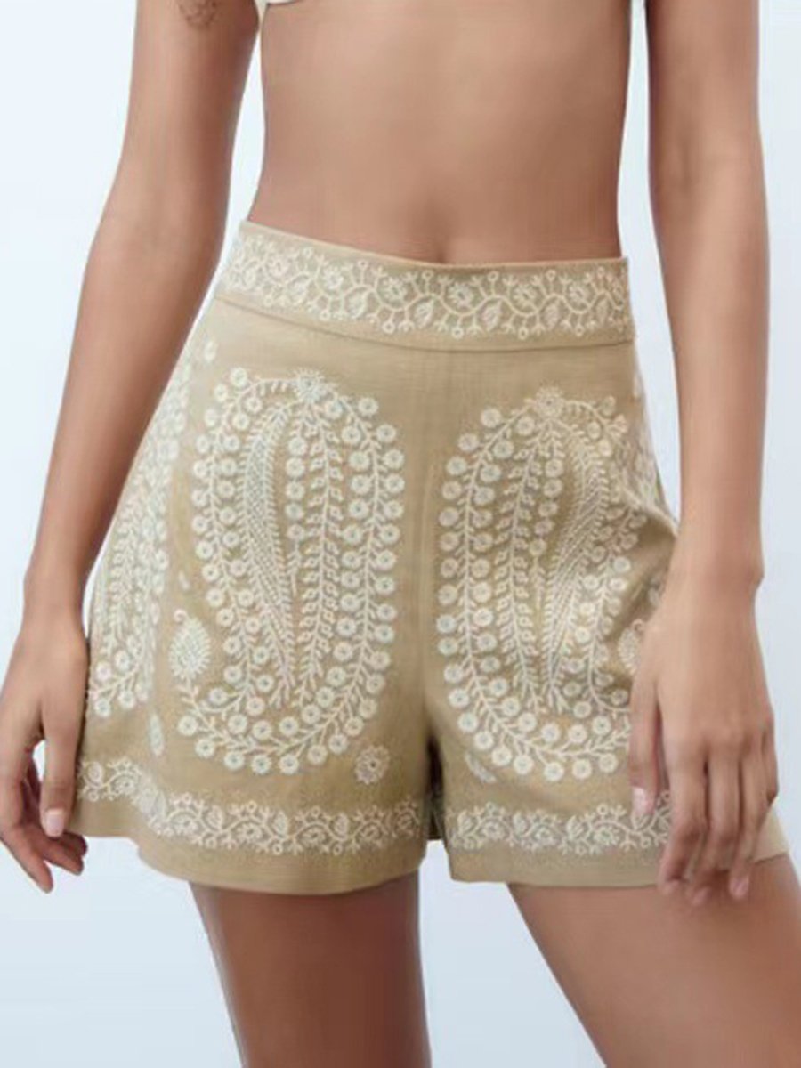 Contrast Embroidered High Waist Shorts