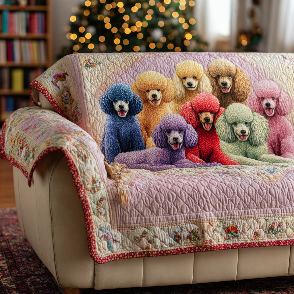 Colorful Poodle Family Quilted Sofa Cover NCU0HH1282 everthome