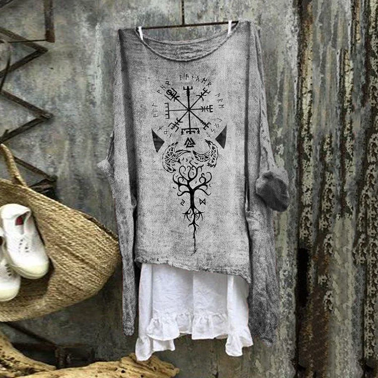 Vintage Distressed Viking Totem Linen Blend Tunic