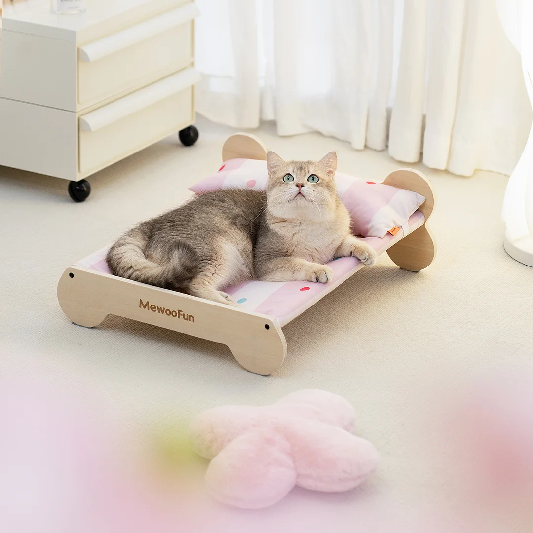 Bone-Shaped Wooden Cat Bed  Mewoofun