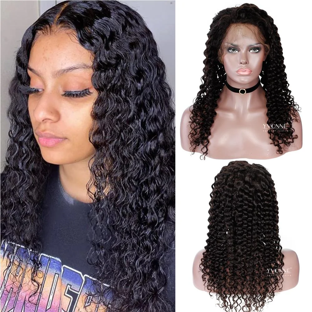 YVONNE  Free Shipping Brazilian Deep Wave Virgin Hair Full Lace Human Hair Wigs 12-28inches Natural Color 
