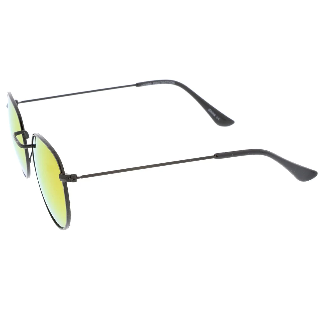 Classic Metal Slim Temple Textured Nose Bridge Mirrored Lens Round glasses 49mm