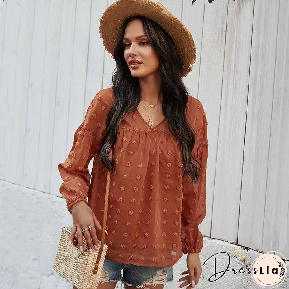 Spring New chiffon blouse women fashion neck full sleeve summer shirt tops for casual