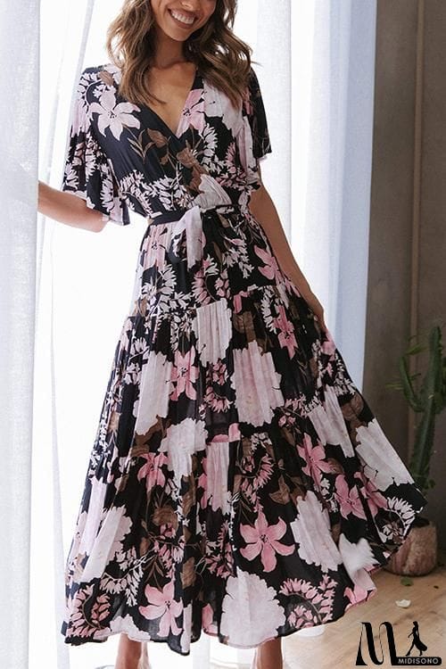 MidiSono - Print Ruffles Wrap Maxi Dress