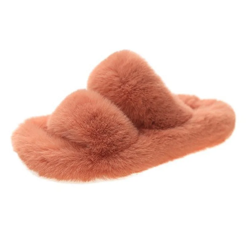 Winter Women Slippers Faux Fur Home Cozy Furry Slides Comfortable Open Toe Designer Fluffy Black Plush Warm House Women Shoes