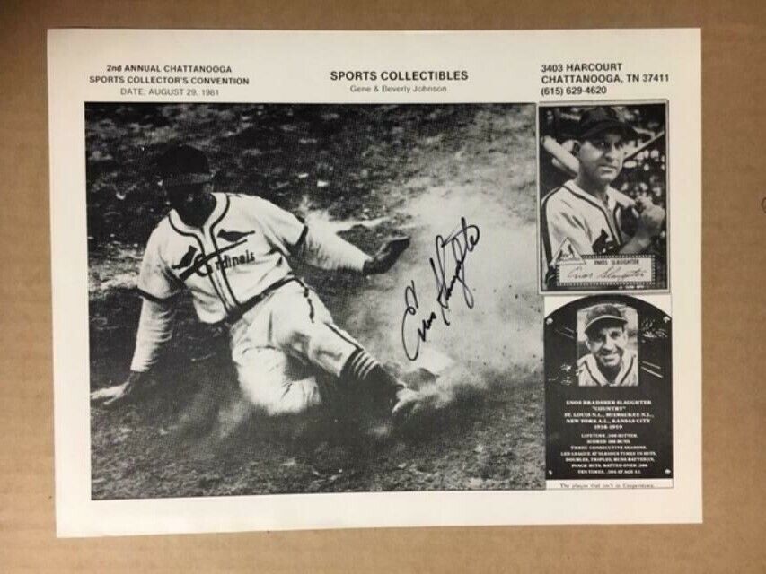 Enos Slaughter Signed Autographed 8 1/2 x 11 Photo Poster painting Lot(2) Two Great Vintage Pic