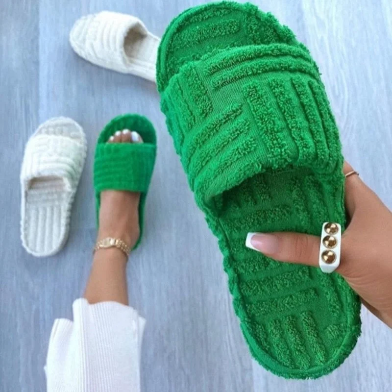 Women Modern Fashion Home Slippers Winter Platform Flat Fluffy Plush Slides Sexy Luxury Design Solid Non Slip Ladies Shoes House