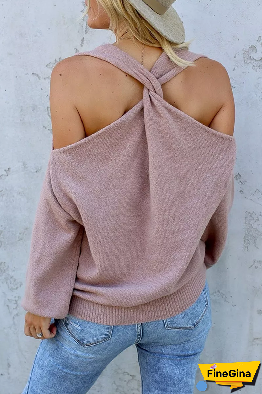 Off-the-shoulder Knitted Sweater P13693
