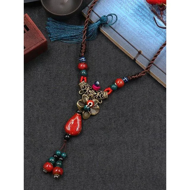 Folkways Clothing Accessories Abstract Rose&Flower String Necklace