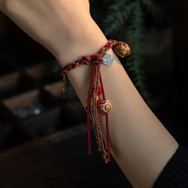 Tibetan Thread 925 Sterling Silver Koi Fish Protection Strength String Bracelet