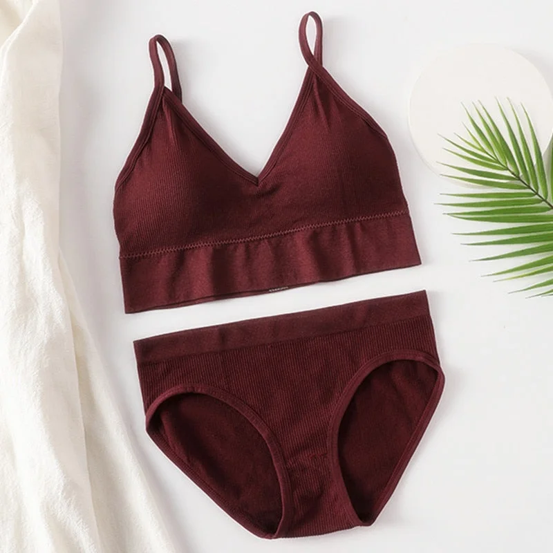 Women Bra Panties Set Sexy G-String Push Up Bra Crop Top Seamless Underwear Fitness Active Bra Top Thongs Female Lingerie Set