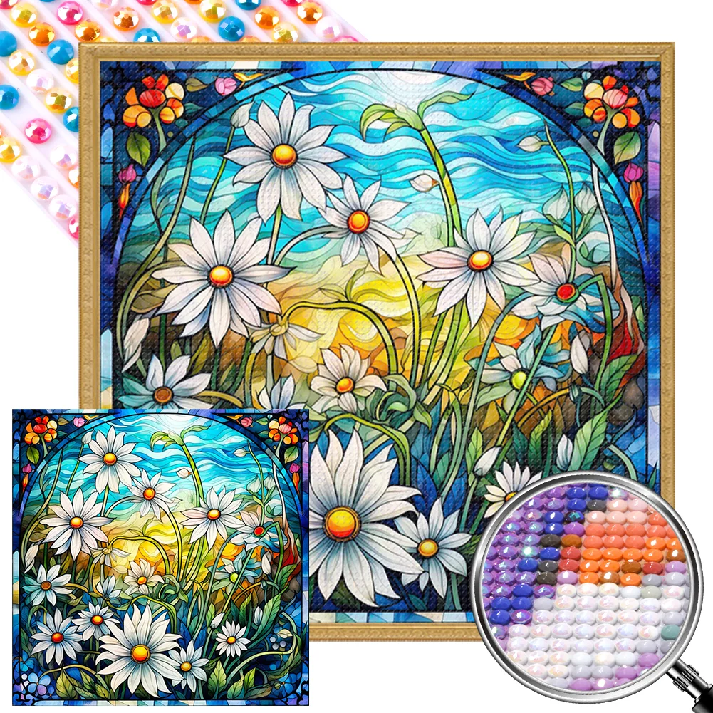 Full Round Partial AB Diamond Painting - White Daisy(Canvas|45*45cm)