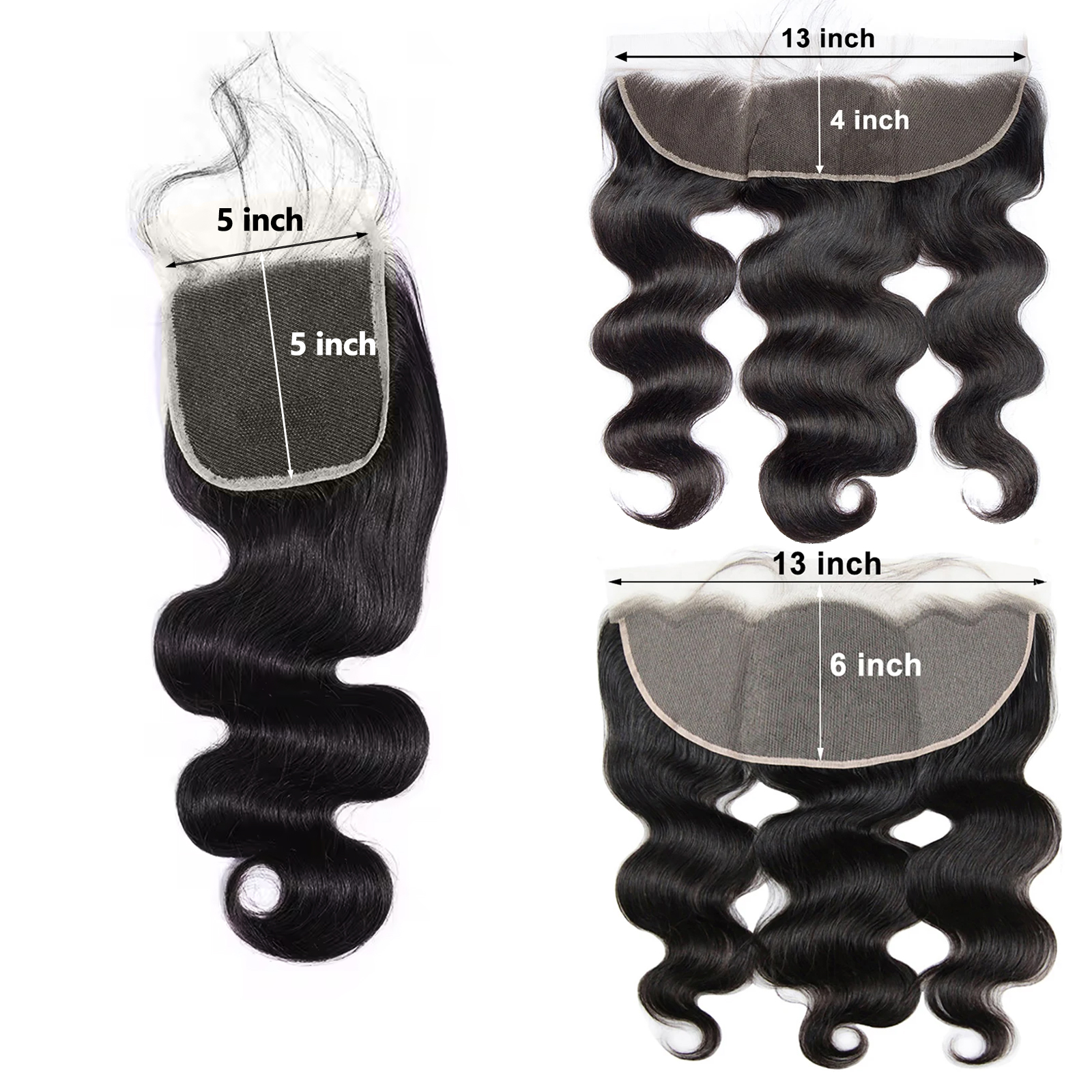 Boruihair Body Wave Lace Closures & Frontal – 5×5, 13×4 & 13×6 | 12–20″ | 100% Human Hair | Transparent & HD Lace