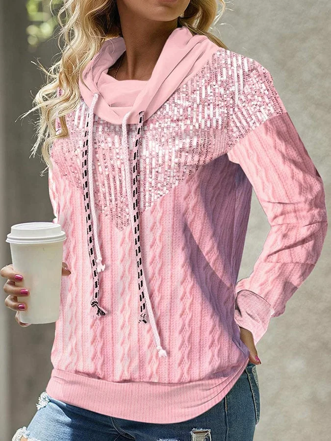 Pink Long Sleeve Cowl Neck Sweatshirt-mysite
